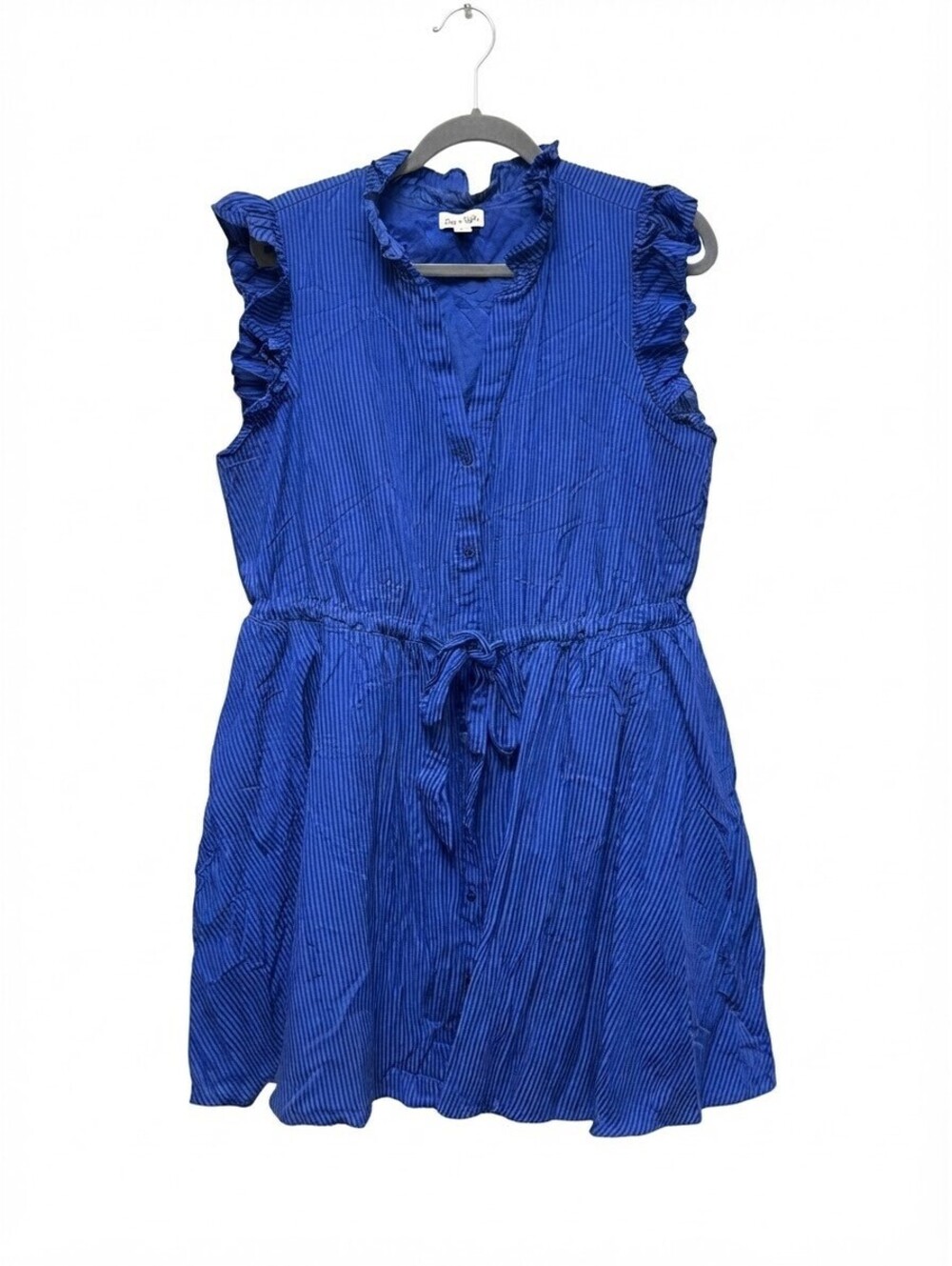 ON·34TH Blue Striped Ruffle Neck Sleeveless Drawstring Midi Dress Size 2X